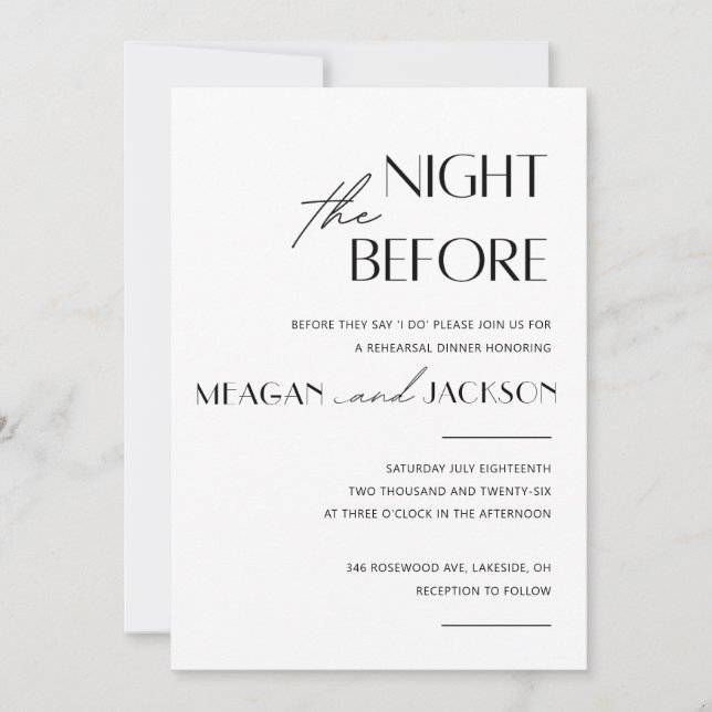 Minimalist Modern Rehearsal Dinner Invitation (Front)