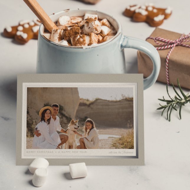 Minimalist Modern Repose Grey Silver 1 Photo Real  Foil Holiday Postcard (Creator Uploaded)