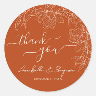 Minimalist Modern Rust Floral Wedding Thank You Classic Round Sticker