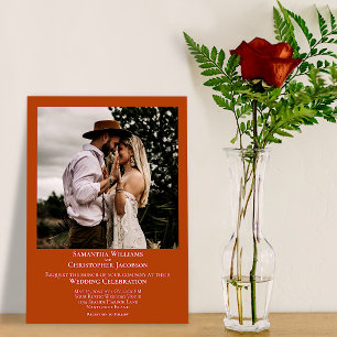Minimalist Modern Rust Orange Photo Wedding Invitation