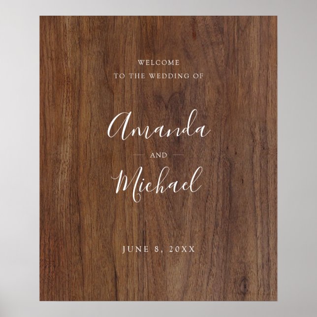 Minimalist Modern Rustic Wood Look Wedding Welcome Poster (Front)