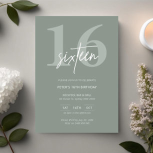 Minimalist Modern Sage 16th Birthday Party Invitation