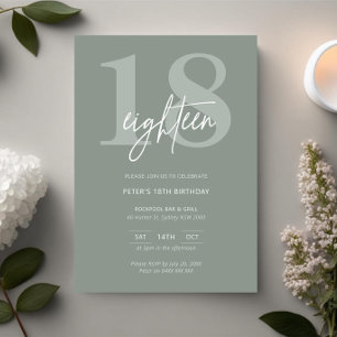 Minimalist Modern Sage 18th Birthday Party Invitation