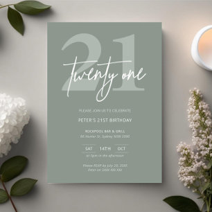 Minimalist Modern sage 21st Birthday Party Invitation
