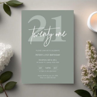 Minimalist Modern sage 21st Birthday Party Invitation