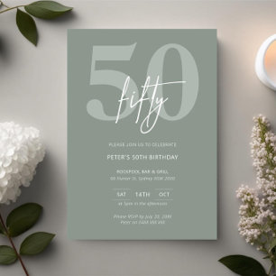 Minimalist Modern Sage 50th Birthday Party Invitation