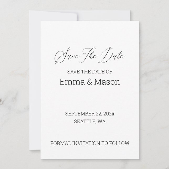Minimalist Modern Save The Date Card  (Front)