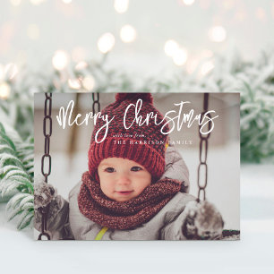 Minimalist Modern Scrip Merry Christmas Photo Holiday Card