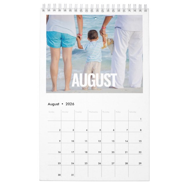Minimalist modern script 2026 family photo calendar (Aug 2026)