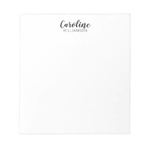 Minimalist Modern Script Black White Personalised  Notepad