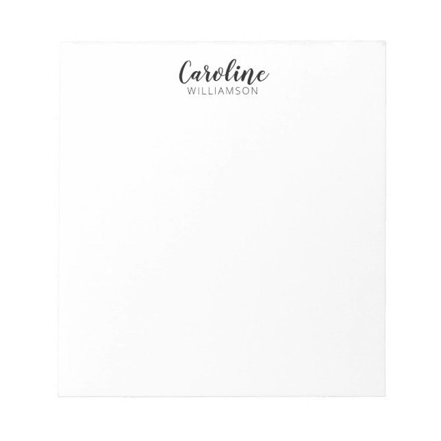 Minimalist Modern Script Black White Personalised  Notepad (Front)