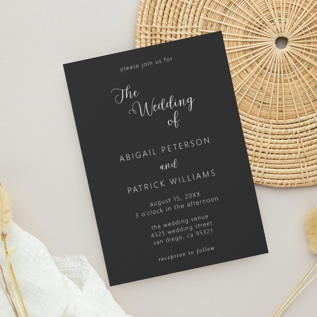 Minimalist Modern Script Black & White Wedding Invitation (Creator Uploaded)