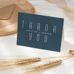 Minimalist Modern Script Blue Thank You Photo Card