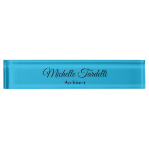 Minimalist Modern Script Calligraphy Blue Nameplate