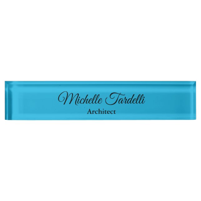 Minimalist Modern Script Calligraphy Blue Nameplate (Front)