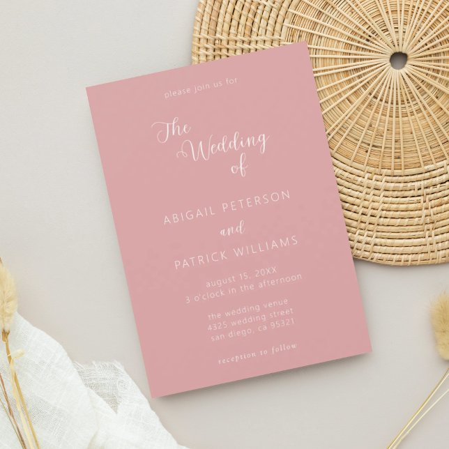 Minimalist Modern Script Dusty Rose Wedding Invitation (Creator Uploaded)