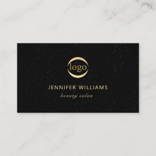 Minimalist Modern Script Gold Beauty Salon Black Business Card