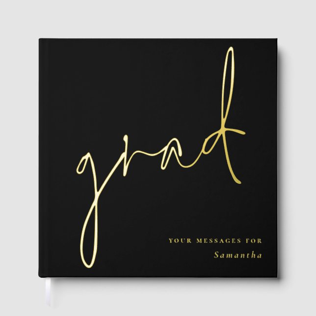 Minimalist Modern Script Grad Graduation Black Guest Book (Front)