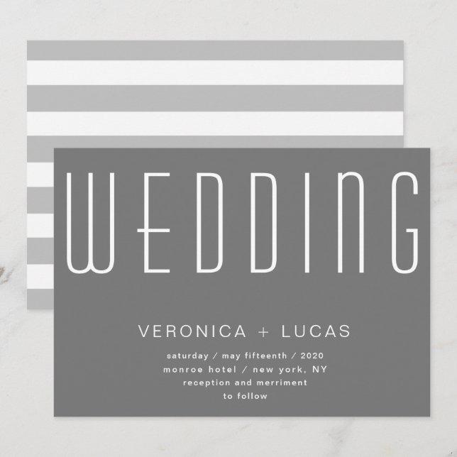 Minimalist Modern Script Grey Wedding Invitation (Front/Back)