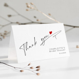 Minimalist modern script heart Bridal Shower Thank You Card