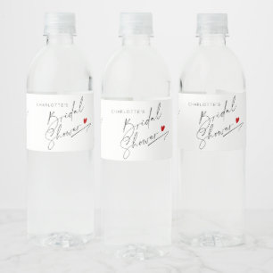 Minimalist modern script heart Bridal shower Water Bottle Label