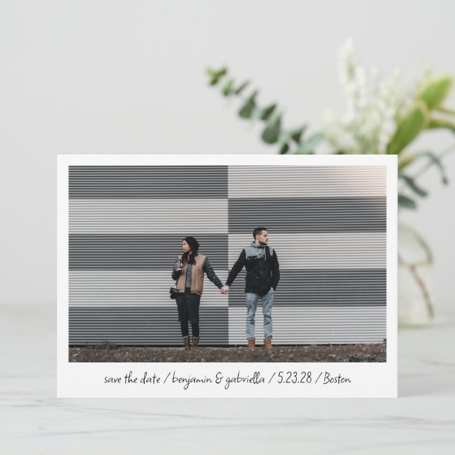 Minimalist Modern Script Lettering Photo Wedding Announcement (Standing Front)