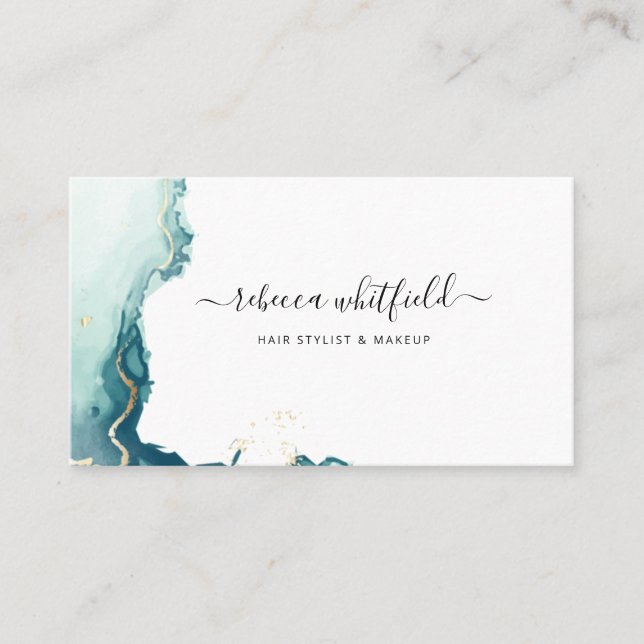Minimalist Modern Script Marble Agate Pattern Business Card (Front)