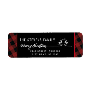 Minimalist modern script Merry Christmas red plaid