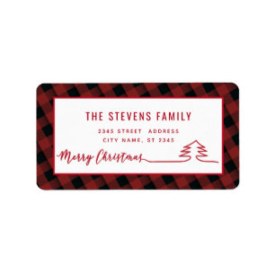 Minimalist modern script Merry Christmas red plaid Label