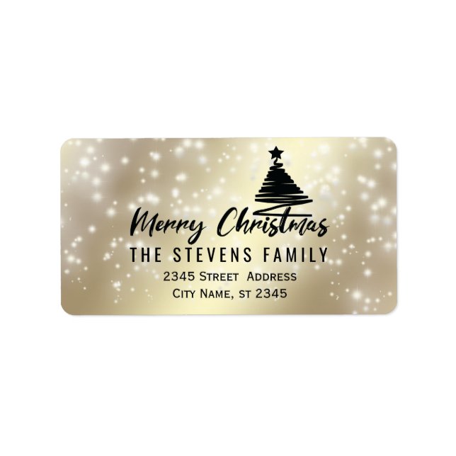 Minimalist modern script Merry Christmas sparkle Label (Front)
