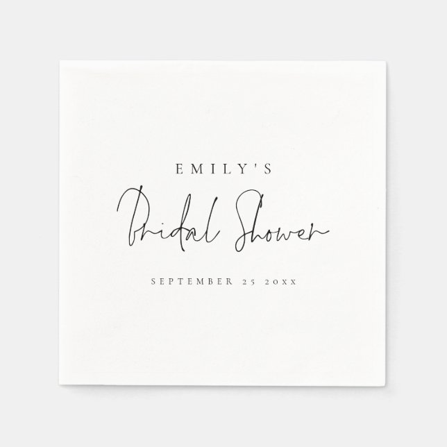 Minimalist Modern Script Name Date Bridal Shower Napkin (Front)