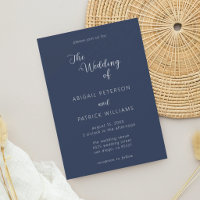 Minimalist Modern Script Navy Blue & White Wedding