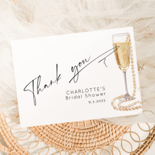 Minimalist modern script Pearls and Prosecco Thank You Card