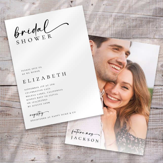 Minimalist Modern Script Photo Bridal Shower Invitation (Creator Uploaded)