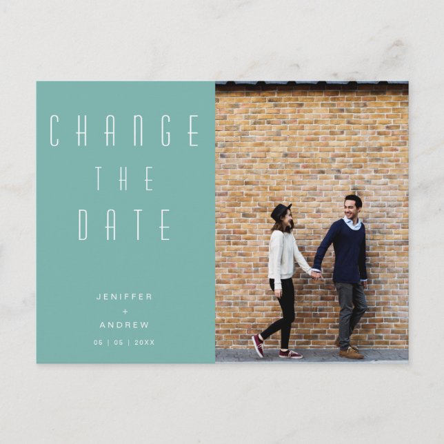 Minimalist Modern Script Photo Change The Date Postcard (Front)