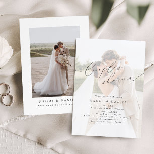 Minimalist Modern Script Photo Couples Shower  Invitation
