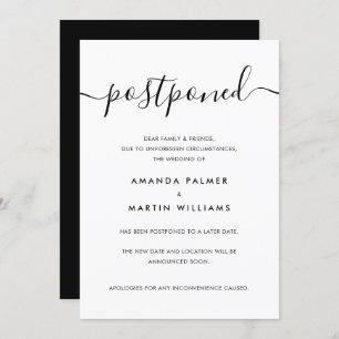Minimalist Modern Script Postponed Wedding Invitation
