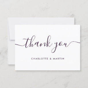 Minimalist Modern Script Purple Wedding Thank You Card