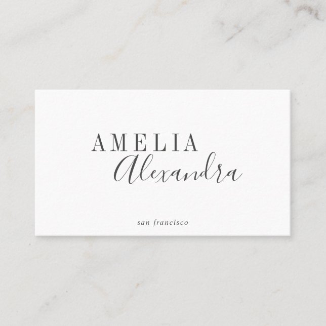 Minimalist Modern Script QR Code Black White Business Card (Front)
