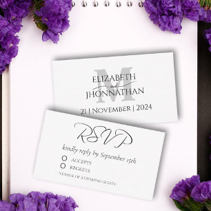 Minimalist Modern Script RSVP Monogram Wedding Card