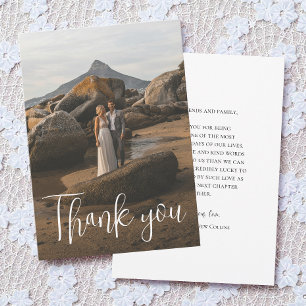Minimalist Modern Script Simple Full Photo Wedding Thank You Card