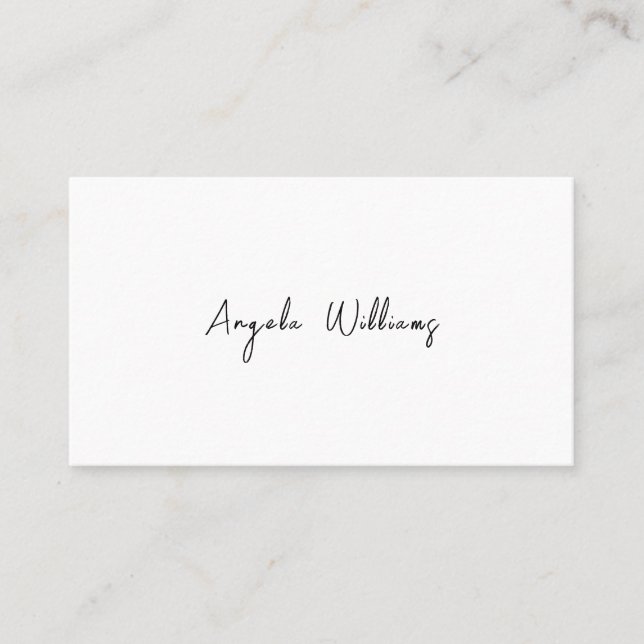 Minimalist Modern Script Simple White Elegant Business Card (Front)
