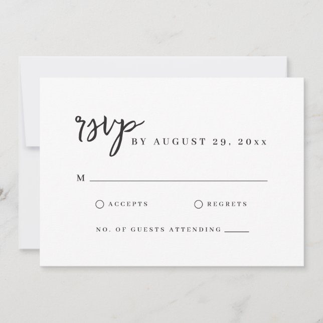 Minimalist Modern Script Simple White RSVP card (Front)