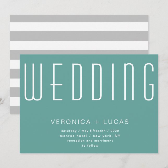 Minimalist Modern Script Turquoise Wedding Invitation (Front/Back)