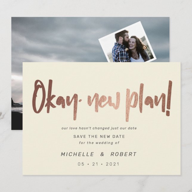 minimalist modern script two photo save the date invitation (Front/Back)