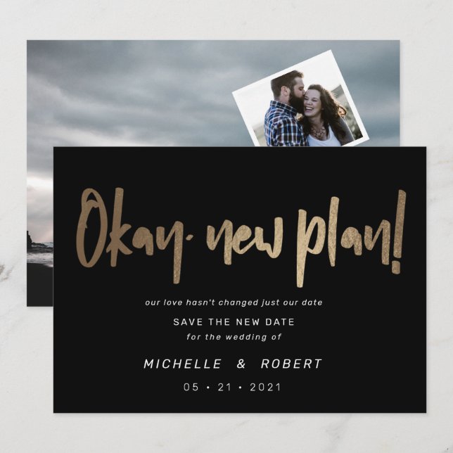 minimalist modern script two photo save the date invitation (Front/Back)