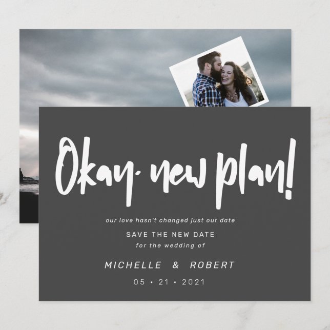 minimalist modern script two photo save the date invitation (Front/Back)