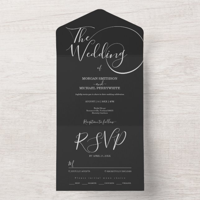 Minimalist modern script typography wedding all in one invitation (Inside)