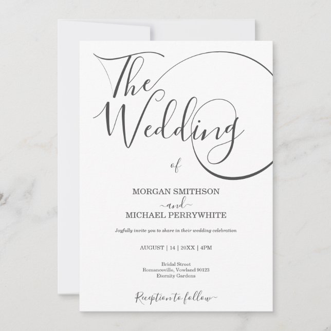 Minimalist modern script typography wedding invitation (Front)