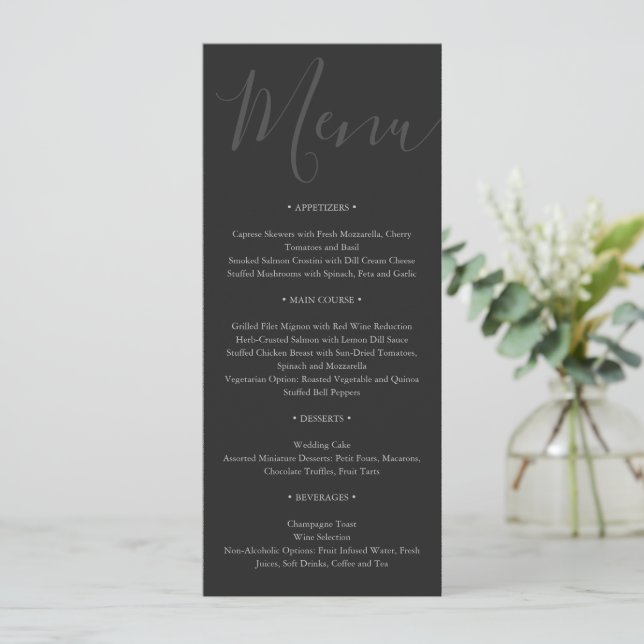 Minimalist modern script typography wedding menu (Standing Front)